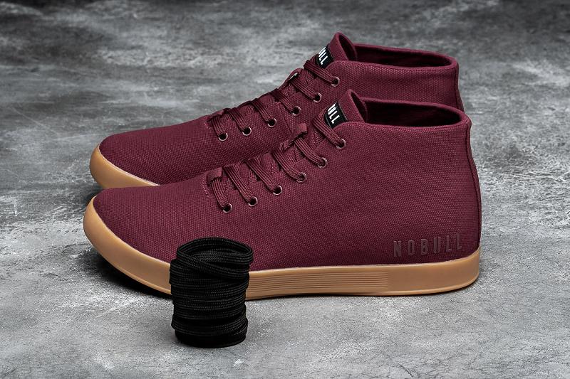 Dark / Red Nobull Cabernet Gum Canvas Mid Men's Trainers | CA S1364G